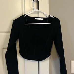 Altar'd State Black Square-Neck Cropped Long-Sleeve Top